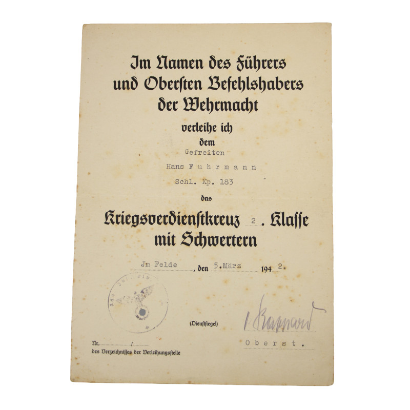 Soldbuch, Ob. Gefr. Hans Fuhrmann, Heer, 83. Infanterie-Division, Eastern Front