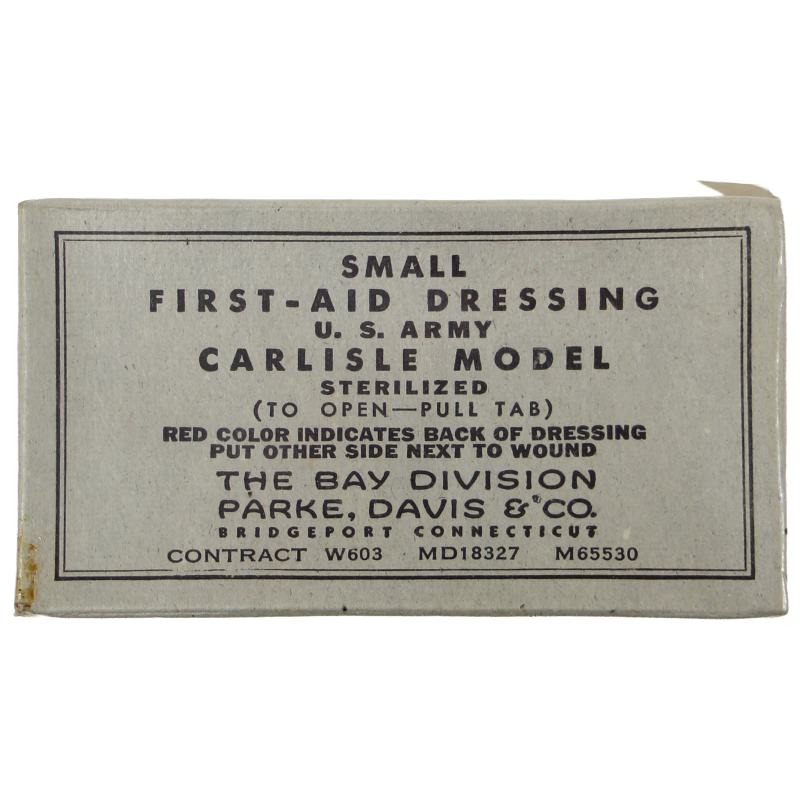 Pansement, Small First-Aid, US Army, Carlisle, THE BAY DIVISION - PARKE, DAVIS & CO., M65530