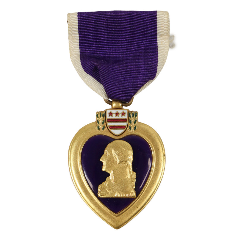 Coffret médaille, Purple Heart, Pfc. Alcus Simpler, Hq. Bat., 56th Field Art. Bn., 8th Infantry Division, KIA, 19 juillet 1944