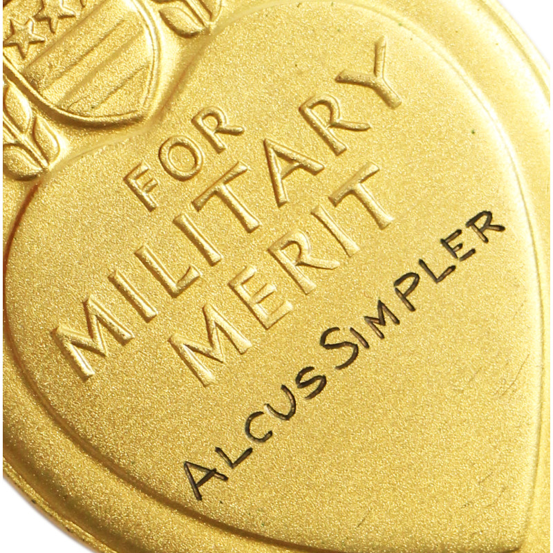 Medal, Purple Heart, Pfc. Alcus Simpler, Hq. Bat., 56th Field Art. Bn., 8th Infantry Division, KIA, July 19, 1944