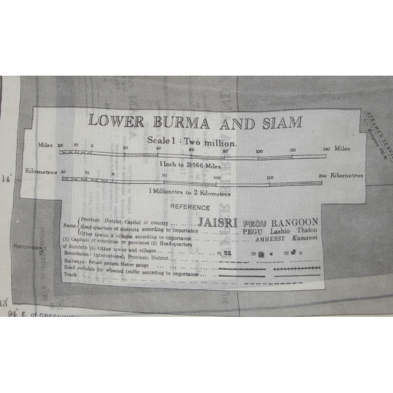 Carte d'évasion en soie, MI 9, LOWER BURMA AND SIAM