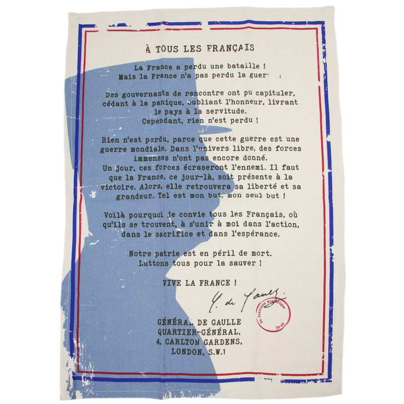 Tea towel, De Gaulle's speeech Coyotte, 50 x 70 cm