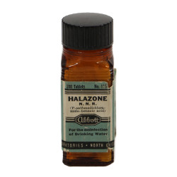 Flacon de 100 pastilles d'halazone, ABBOTT LABORATORIES, plein