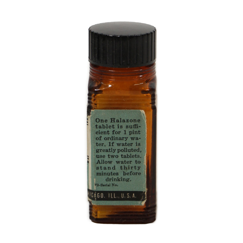 Flacon de 100 pastilles d'halazone, ABBOTT LABORATORIES, plein