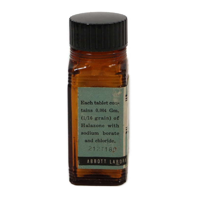 Flacon de 100 pastilles d'halazone, ABBOTT LABORATORIES, plein