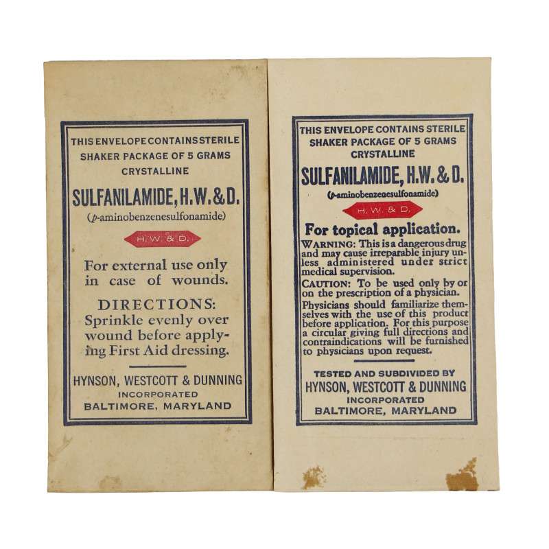 Boîte de sachets de sulfanilamides, Hynson, Westcott & Dunning, Inc.