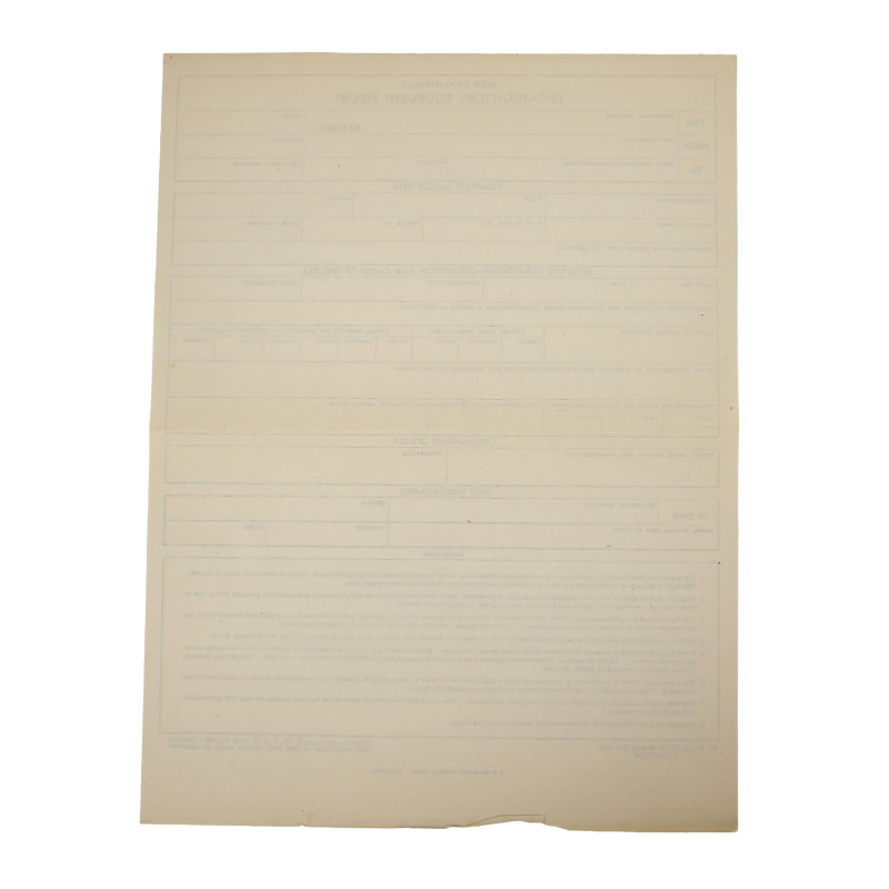 Formulaire de non-satisfaction de l'équipement, US Army, 1944