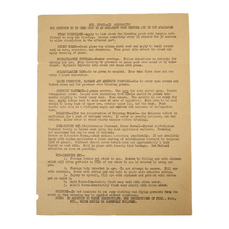 Instructions, Sheet, First-Aid Kit, Aeronautic