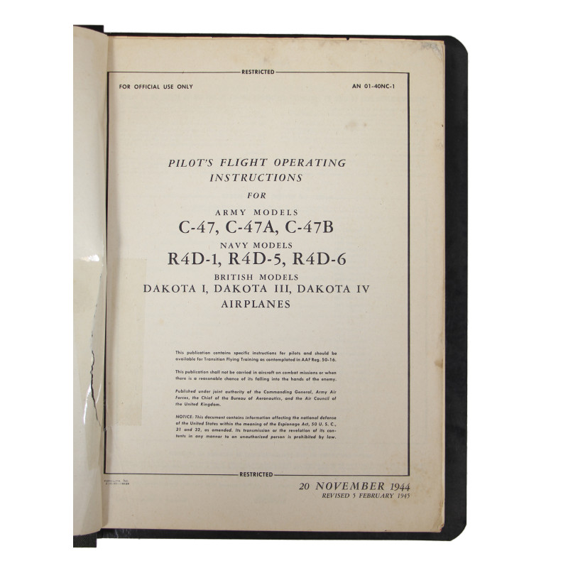 Technical Order, Pilot's Flight Operating Instructions, C-47 Skytrain, 1945
