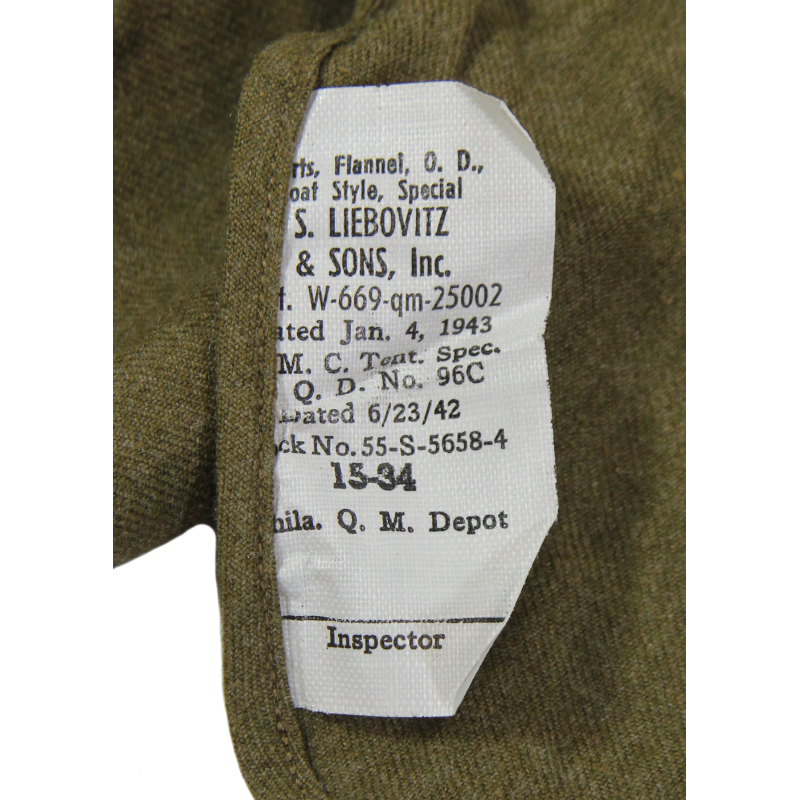 Chemise moutarde, Special, 15 x 34, 1943, S. LIEBOVITZ & SON, INC., état neuf