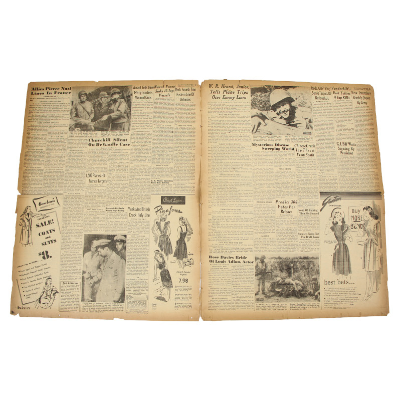 Newspaper, The Baltimore News-Post, YANKS SMASH NAZIS BACK AT CARENTAN, June 14, 1944