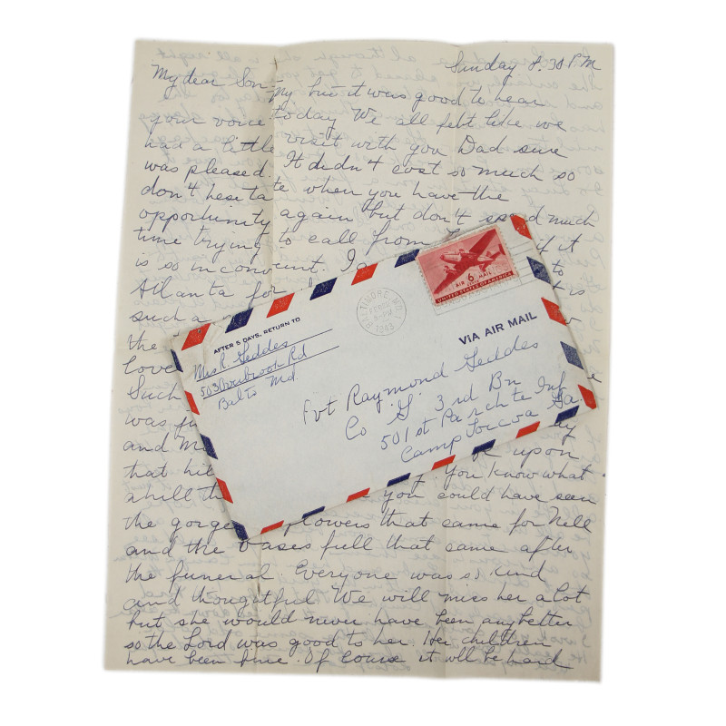 Letter, Pvt. Ray Geddes, Camp Toccoa, 501st PIR, February 22, 1943
