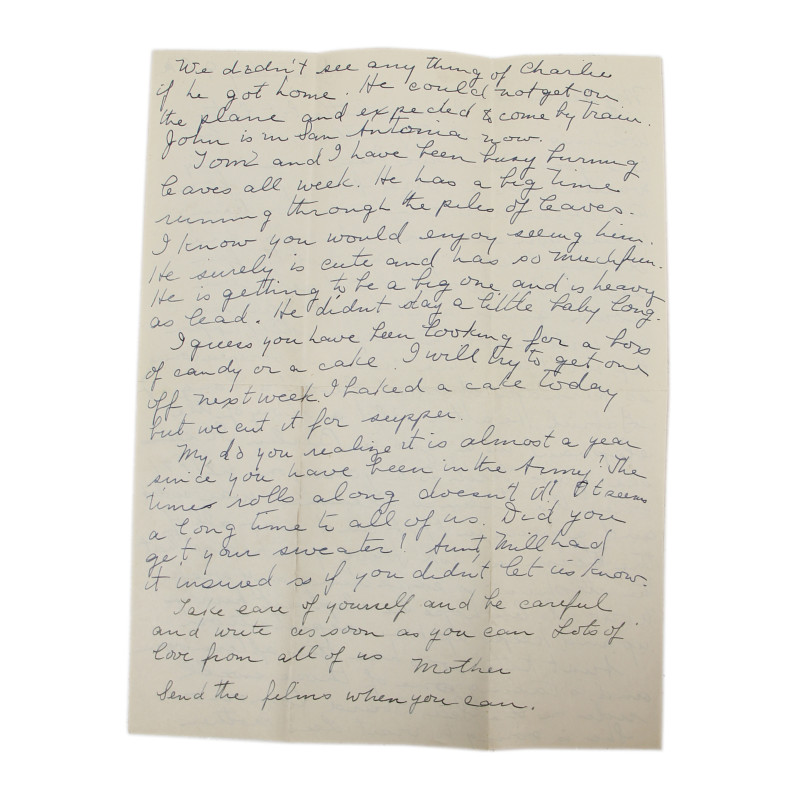 Lettre, Pfc. Ray Geddes, Co. G, 501st PIR, 7 novembre 1943