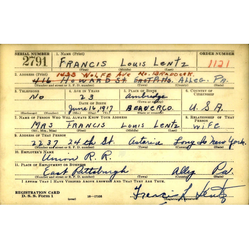 Plaque d'identité, Dog Tag, Cpl. Francis Lentz, Co. B, 94th Medical Gas Treatment Bn., ETO