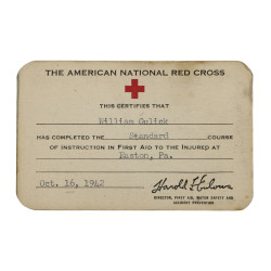 Certificate, First-Aid Course, American Red Cross, William Gulick, 1942