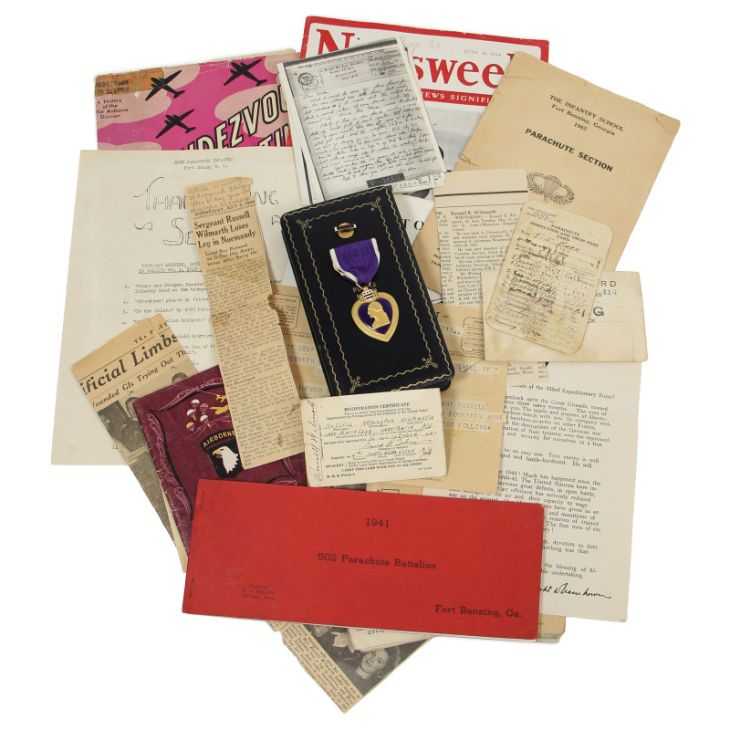 Grouping, Purple Heart, 1st Sgt. Russell Wilmarth, Co. E, 502nd PIR, 101st Airborne Division, Jour J