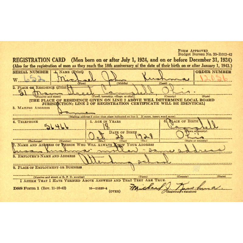Plaque d'identité, USMC, Sgt. Michael Kushma, 7th Marine Regt., 1st Marine Division, WIA, 1950, Guerre de Corée
