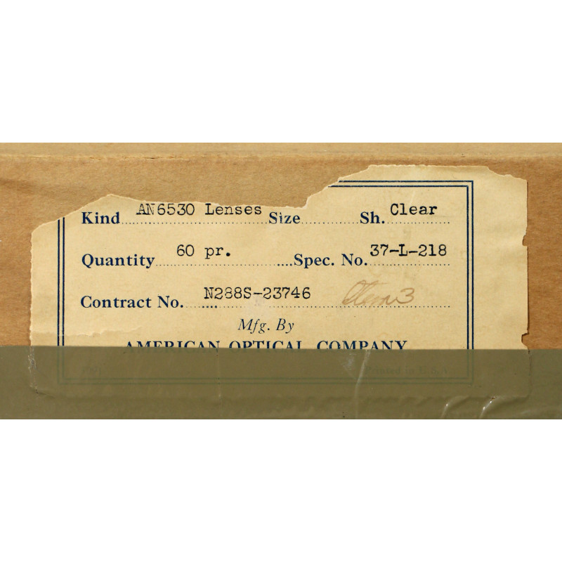 Verres de rechange, lunettes de vol AN-6530, incolores, AMERICAN OPTICAL COMPANY, 1944, état neuf