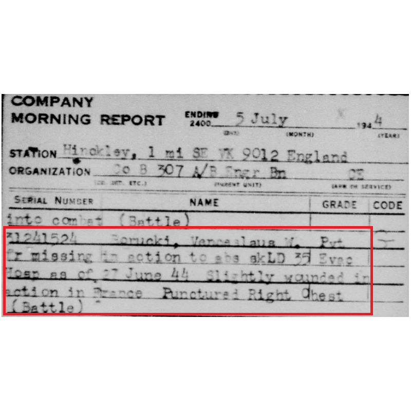 Grouping, Pvt. Venceslaus Borucki, Co. B, 307th Airborne Eng. Bn., 82nd Airborne Division, Jour J, WIA & POW