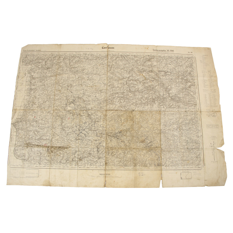 Carte allemande, Coutances, 1941, annotée, Grenadier-Regiment 957, 363. Infanterie-Division, Poche de Falaise