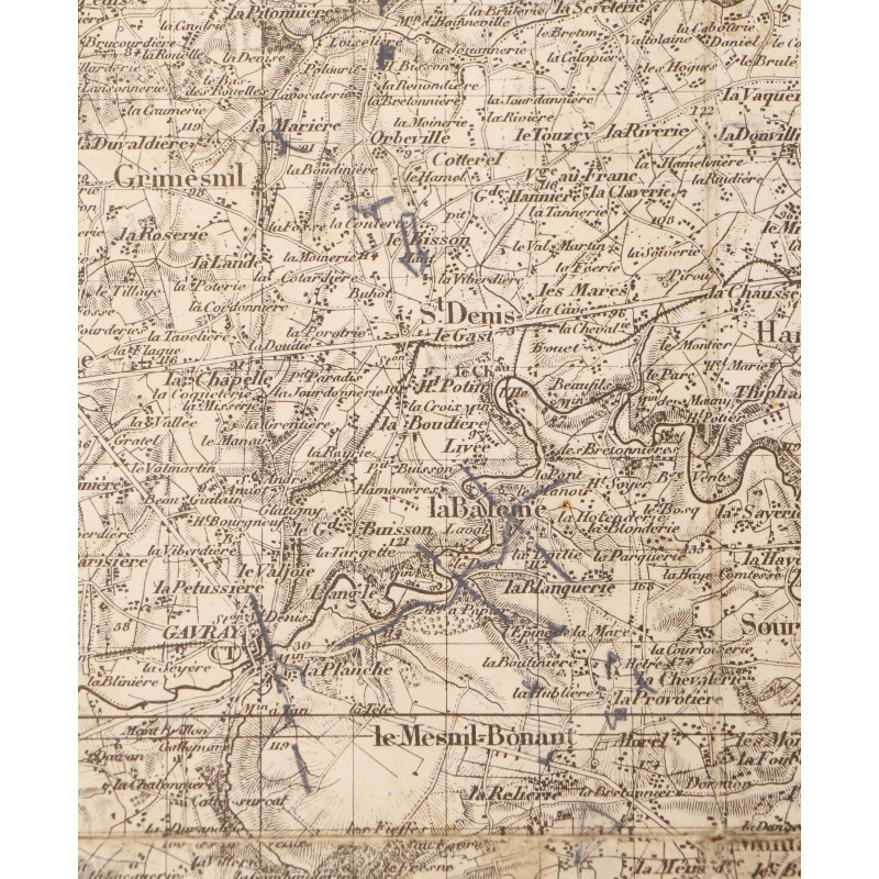 Carte allemande, Coutances, 1941, annotée, Grenadier-Regiment 957, 363. Infanterie-Division, Poche de Falaise
