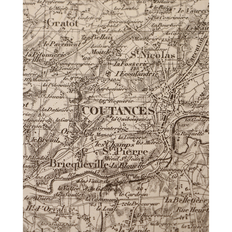 Carte allemande, Coutances, 1941, annotée, Grenadier-Regiment 957, 363. Infanterie-Division, Poche de Falaise