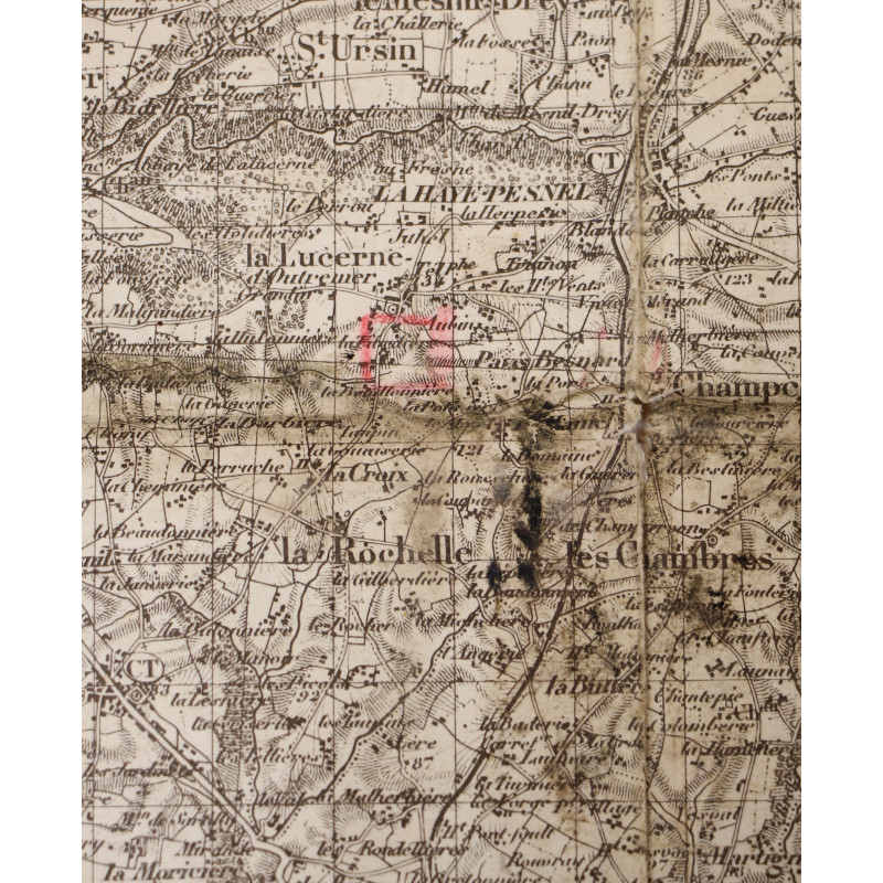 Carte allemande, Coutances, 1941, annotée, Grenadier-Regiment 957, 363. Infanterie-Division, Poche de Falaise