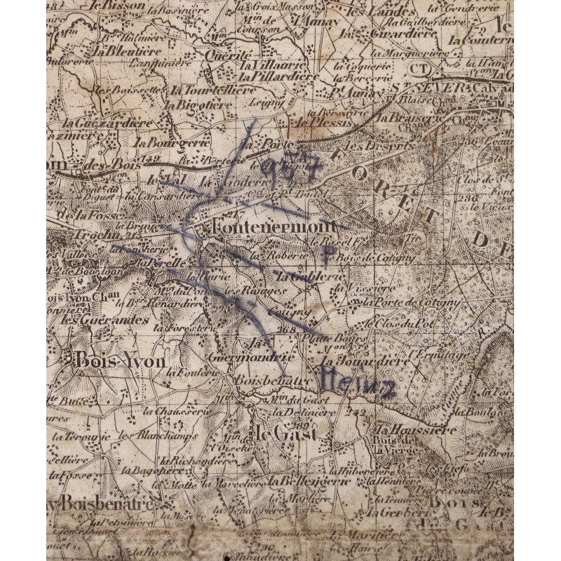 Carte allemande, Coutances, 1941, annotée, Grenadier-Regiment 957, 363. Infanterie-Division, Poche de Falaise