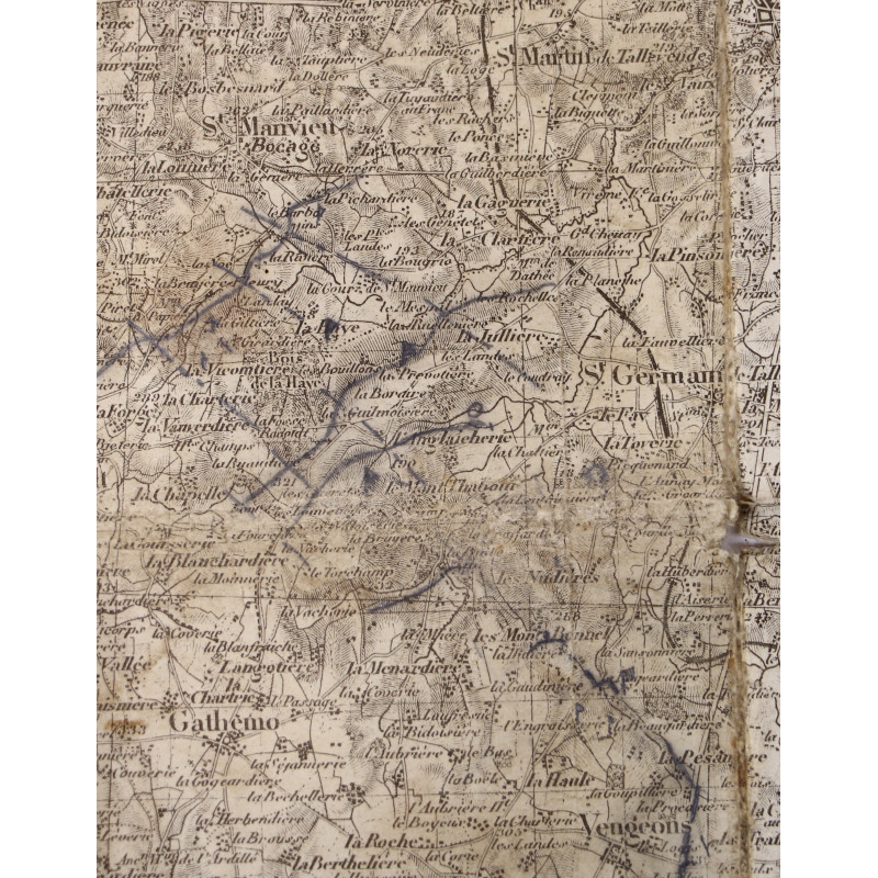 Carte allemande, Coutances, 1941, annotée, Grenadier-Regiment 957, 363. Infanterie-Division, Poche de Falaise