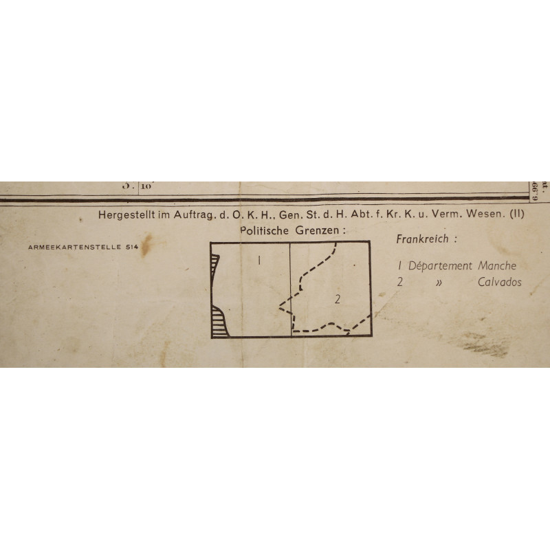 Carte allemande, Coutances, 1941, annotée, Grenadier-Regiment 957, 363. Infanterie-Division, Poche de Falaise