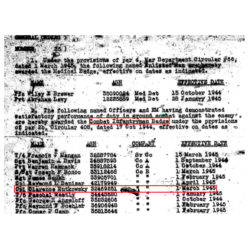 Blouson Ike, Cpl. Clarence Rutkowsky, Co. B, 112th Inf. Regt., 28th Infantry Division, ETO