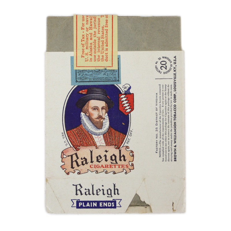 Pack, 20-Cigarette, Raleigh, For US Armed Forces Overseas, Empty