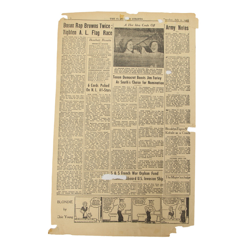 Journal, The Stars and Stripes, Vol. 1, No. 1, "Yanks Launch New Attack on Peninsula", 4 juillet 1944
