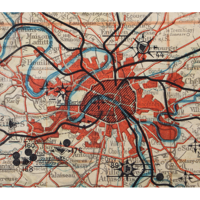 Carte aéronautique, Luftwaffe, PARIS-REIMS-TOURS-DIJON, 1/500 000, plastifiée