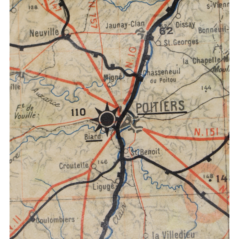 Carte aéronautique, Luftwaffe, PARIS-REIMS-TOURS-DIJON, 1/500 000, plastifiée