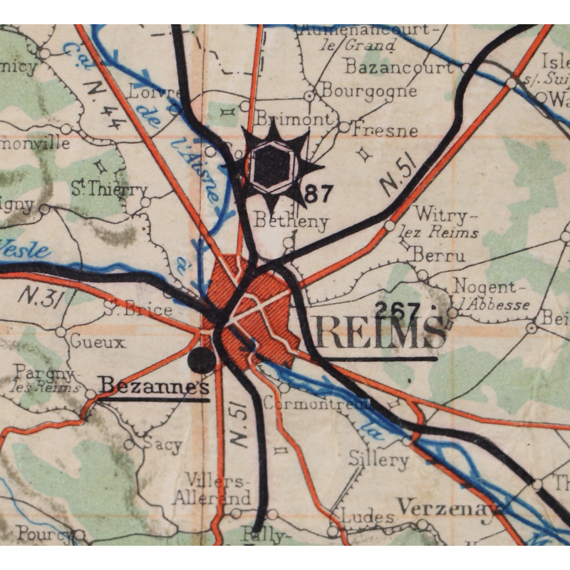 Carte aéronautique, Luftwaffe, PARIS-REIMS-TOURS-DIJON, 1/500 000, plastifiée