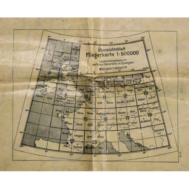 Chart, Navigation, Luftwaffe, PARIS-REIMS-TOURS-DIJON, 1:500,000, Laminated