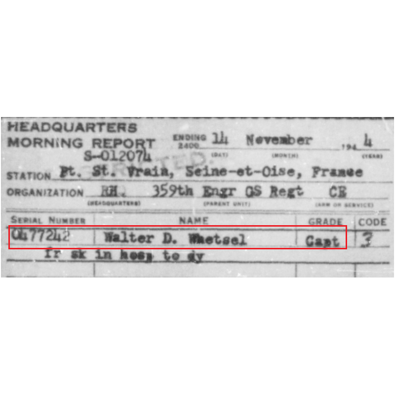 Grouping, Maj. Walter Whetsel, Chaplain, 359th Engineer General Service Regt., ETO