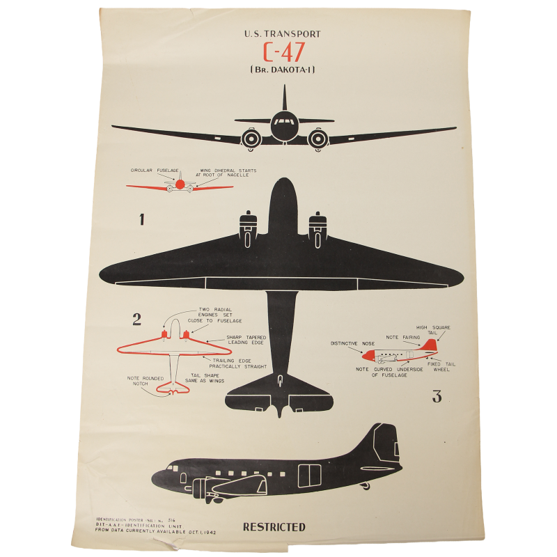 Poster d'identification, C-47 Skytrain, USAAF, 1942