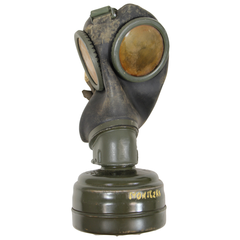 Masque à gaz M38 allemand, 1942, avec boîtier, 1940, nominatif, camouflé, trois tons