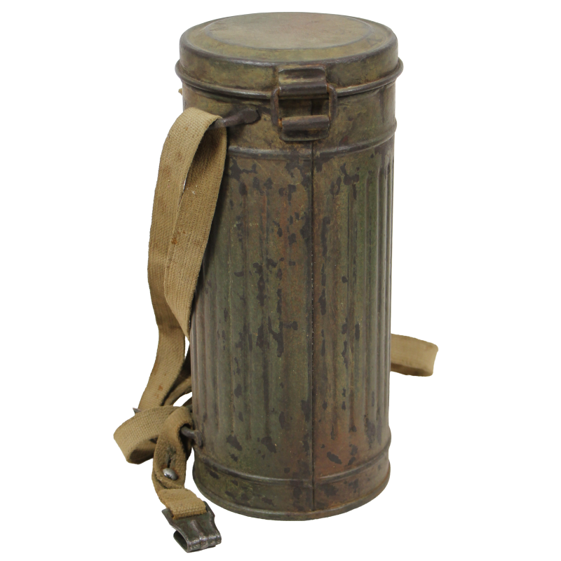 Masque à gaz M38 allemand, 1942, avec boîtier, 1940, nominatif, camouflé, trois tons