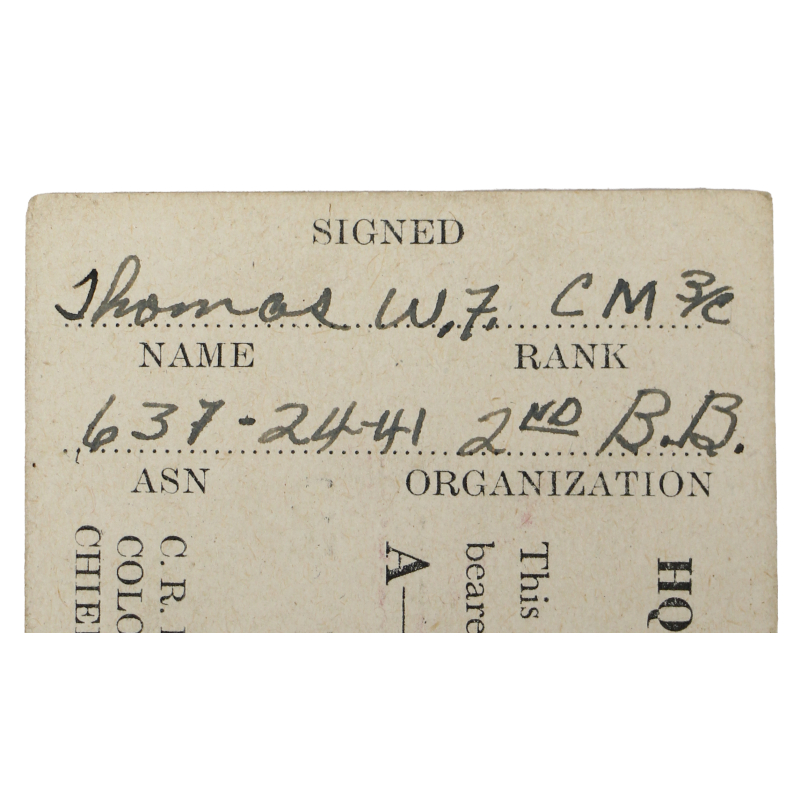 Laissez-passer, HQ, SBS, SOS, ETOUSA, CM3c Walter Thomas, 2nd NBB, MTO & ETO