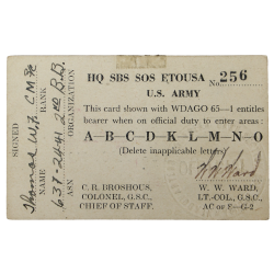 Laissez-passer, HQ, SBS, SOS, ETOUSA, CM3c Walter Thomas, 2nd NBB, MTO & ETO