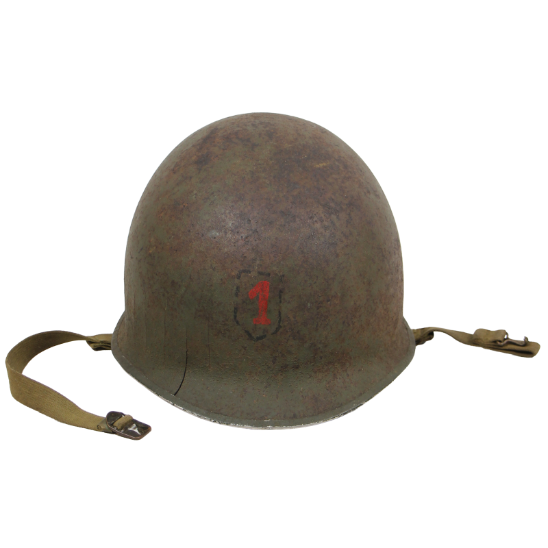 Casque M1, pattes fixes, 1st Infantry Division, liner Firestone, Normandie