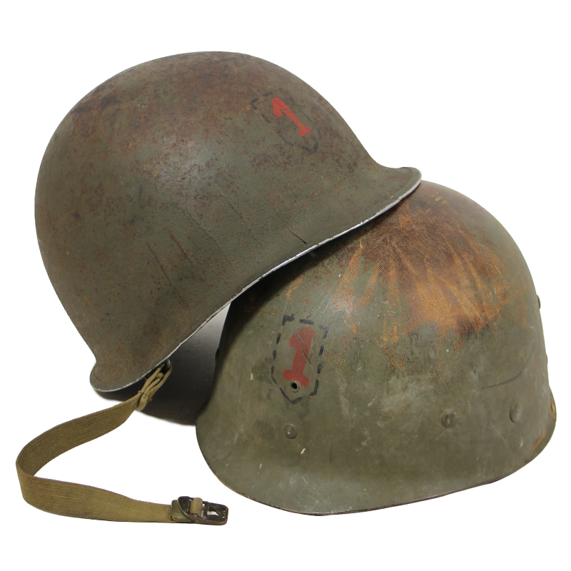 Casque M1, pattes fixes, 1st Infantry Division, liner Firestone, Normandie