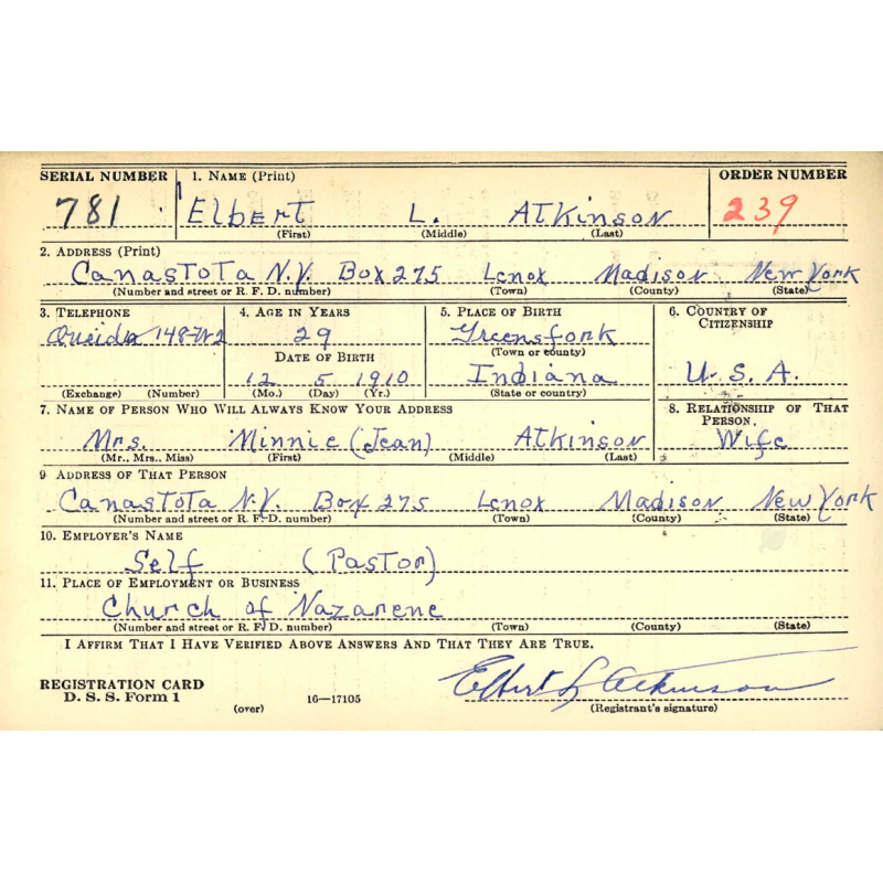 Bureau de campagne, Maj. Elbert Atkinson, Chaplain, 8th Air Force & First Allied Airborne Army, ETO