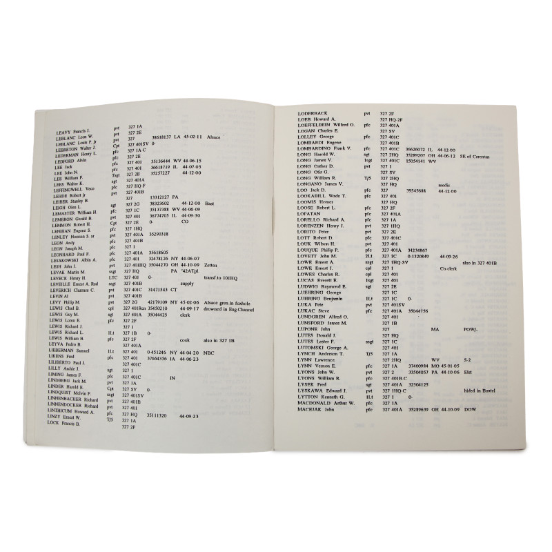 Rosters, 101st Airborne Division, liste d'effectifs, annuaire et DVD