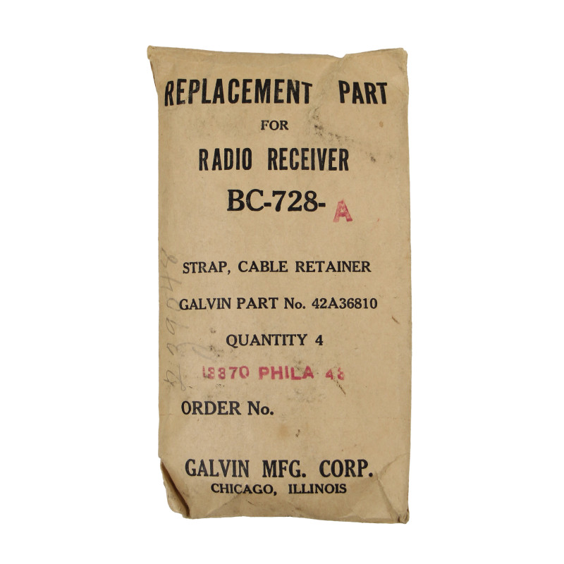 Sangles de rechange, Cable Retainer Straps, pour récepteur BC-728-A, 1943