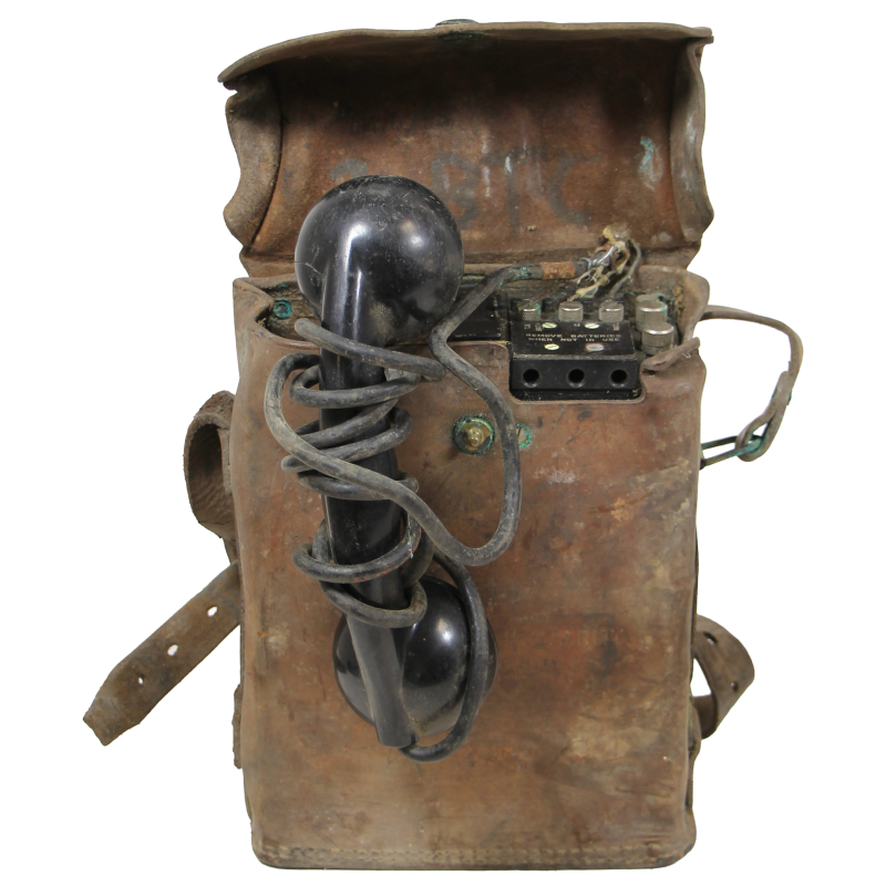 Téléphone de campagne EE-8-B, Signal Corps, avec sacoche en cuir