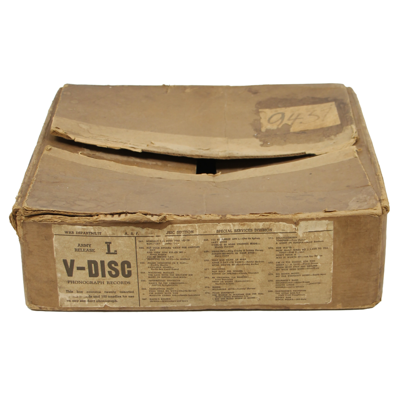 Carton, 20 V-DISC Records, 78 RPM, War Department, Special Services Division, August 1944, Empty
